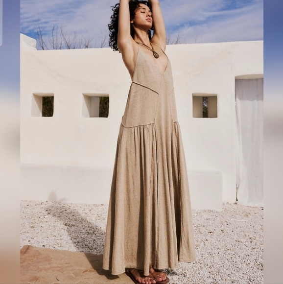 FREE PEOPLE Free-est Linen Blend Eros Maxi In Taupe. Size XS NWT - Picture 4 of 16